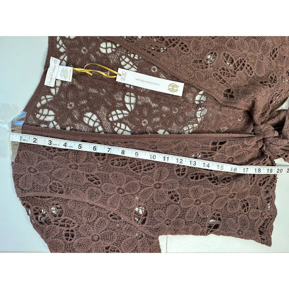 House of Harlow 1960 Brown Lace Tie Front Ruffle Sleeve Blouse NWT One Size - Picture 7 of 8